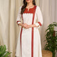 Elegant white cotton dress with bold block print and intricate detailing