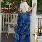 Indigo block-printed elegance on Linen saree, with breezy charm and heritage soul