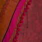 Autumn Rust Mul Cotton Saree with Pink Striped Border, Delicate Black Detailing & Tassel Highlights