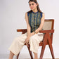 Indigo Halter Neck Cotton Designer Top with Ethnic Stripe Pattern & Mustard Accents