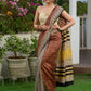 Chanderi hand block-printed saree in heritage florals, stripes, and golden grandeur