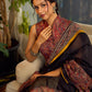 Regal Rust-Brown Chanderi Kalamkari Floral Chanderi Saree with Contrast Black Pallu