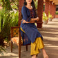 Contemporary Navy Cotton Kurta with Traditional Panel Thread Work
