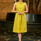 Yellow Jamdani Halter Neck Dress with Hakoba Yoke & Subtle Embellishments
