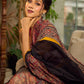 Regal Rust-Brown Chanderi Kalamkari Floral Chanderi Saree with Contrast Black Pallu