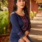 Contemporary Navy Cotton Kurta with Traditional Panel Thread Work