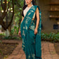 Elegant Rama Green Cotton Saree with Delicate Floral Hand Block Print
