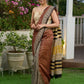 Chanderi hand block-printed saree in heritage florals, stripes, and golden grandeur