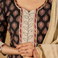 (3 piece Set) Artisan Noir Kurta Set with Intricate Appliqué & Kantha Work Silk Dupatta