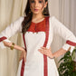 Elegant white cotton dress with bold block print and intricate detailing