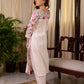 Soft White Mul Cotton Floral Hand Block Print Overlapping Straight Kurta with Pleated Scallop Lace Sleeve