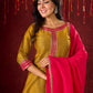 Vibrant Mustard Cotton-Silk Kurta with Pink Highlights & Subtle Gota Patti Work