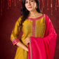Vibrant Mustard Cotton-Silk Kurta with Pink Highlights & Subtle Gota Patti Work