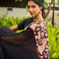 Vibrant Black Georgette Saree with Golden Zari Border & Kalamkari Floral Print Pallu & Border