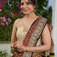 Chanderi hand block-printed saree in heritage florals, stripes, and golden grandeur
