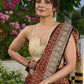Chanderi hand block-printed saree in heritage florals, stripes, and golden grandeur