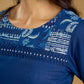 Classic indigo cotton patchwork top with  subtle pearl highlights
