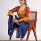 Red Floral Printed Top with Mustard Yoke and Statement Tie Up Design