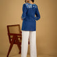 Classic indigo cotton patchwork top with  subtle pearl highlights