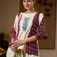 Ivory Cotton Flex Top with Maroon Ikat Panels and Hand Painted Gond Motif