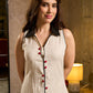 Ivory Cotton Flex Dress with Contrast Collar and Patola Inspired Hand Block Printed Border
