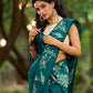 Elegant Rama Green Cotton Saree with Delicate Floral Hand Block Print