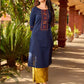 Contemporary Navy Cotton Kurta with Traditional Panel Thread Work