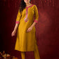 Vibrant Mustard Cotton-Silk Kurta with Pink Highlights & Subtle Gota Patti Work