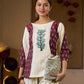 Ivory Cotton Flex Top with Maroon Ikat Panels and Hand Painted Gond Motif