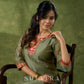 Soothing Olive Chanderi Kurta With Brocade Details - Pant Optional