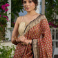 Chanderi hand block-printed saree in heritage florals, stripes, and golden grandeur