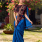 Classic Blue Saree with Pichwai Print Border and Applique Work in Pallu