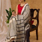 Timeless Off White Pure Modal Silk Hand Block Printed Striped Saree