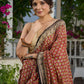Chanderi hand block-printed saree in heritage florals, stripes, and golden grandeur