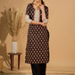 (3 piece Set) Artisan Noir Kurta Set with Intricate Appliqué & Kantha Work Silk Dupatta