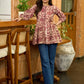 Crimson Garden Floral Printed Gathered Mul Cotton Top