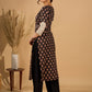 (3 piece Set) Artisan Noir Kurta Set with Intricate Appliqué & Kantha Work Silk Dupatta