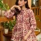 Crimson Garden Floral Printed Gathered Mul Cotton Top