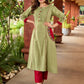 Beautiful Pista green cotton kurta featuring mirror-highlighted functional side pocket -pant optional