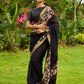 Vibrant Black Georgette Saree with Golden Zari Border & Kalamkari Floral Print Pallu & Border
