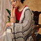 Timeless Off White Pure Modal Silk Hand Block Printed Striped Saree