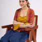 Red Floral Printed Top with Mustard Yoke and Statement Tie Up Design
