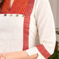 Elegant white cotton dress with bold block print and intricate detailing