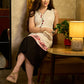 Ivory Cotton Flex Dress with Contrast Collar and Patola Inspired Hand Block Printed Border