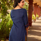 Contemporary Navy Cotton Kurta with Traditional Panel Thread Work