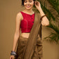Smart maroon sleeveless slub silk blouse - Optional Plain Saree