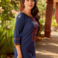 Contemporary Navy Cotton Kurta with Traditional Panel Thread Work