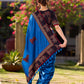 Classic Blue Saree with Pichwai Print Border and Applique Work in Pallu