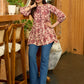 Crimson Garden Floral Printed Gathered Mul Cotton Top