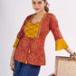 Red Floral Printed Top with Mustard Yoke and Statement Tie Up Design